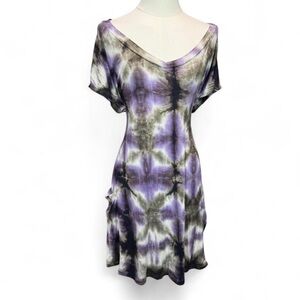 Vintage Lucky Brand Y2K Tie Dye Dress Purple Olive Size M